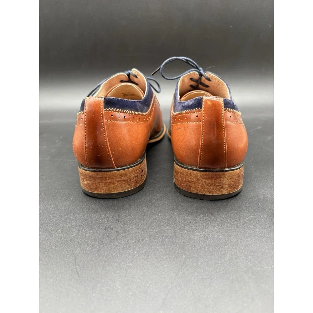 Gino Vitale Oxford Mens 11 Tan Navy Blue Excellent‎ Two Tone Brogue Dress Shoes